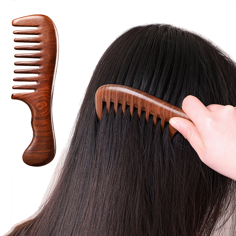 Hair Care Zone - Z. サンダルウッドヘアコーム 帯電防止木製コーム マッサージャー ロングワイドトゥース 絡まり解消