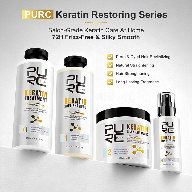 Hair Care Keratin - PURC ケラチントリートメント ヘアケアセット ストレートニングシャンプー ヘアマスク スムージング