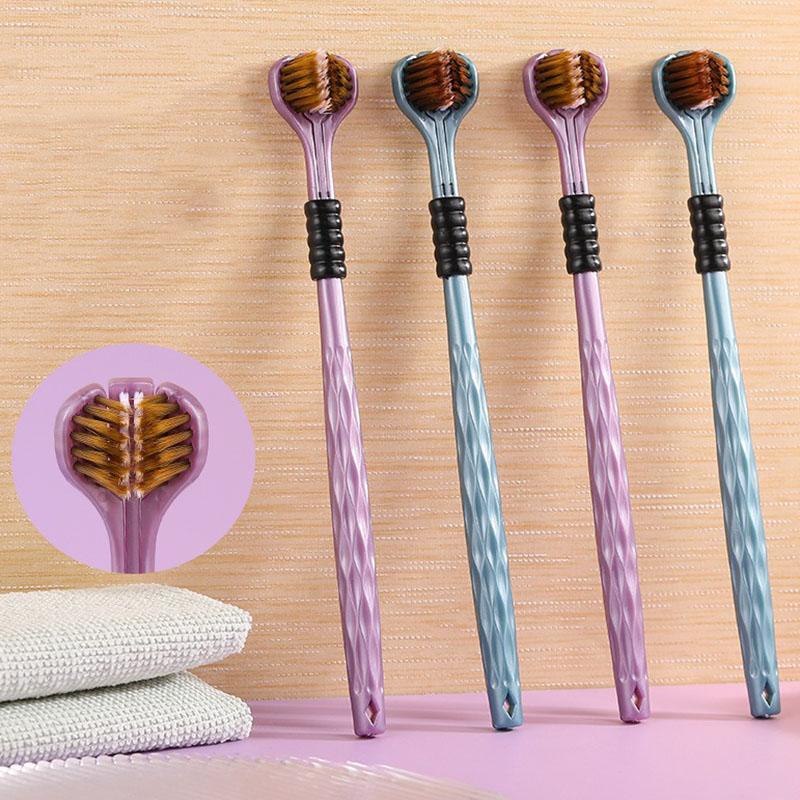Hair Care Zone - Z.2pcs 3D ステレオ三面歯ブラシ超微細ソフトヘア大人用歯ブラシ舌スクレーパーオーラルケア 360 ° 歯のクリーニングブラシ