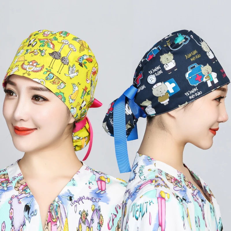 プリント手術キャップスクラブコットンボタン付きドクターラップ - Hair Care Hospital のレビューと価格
